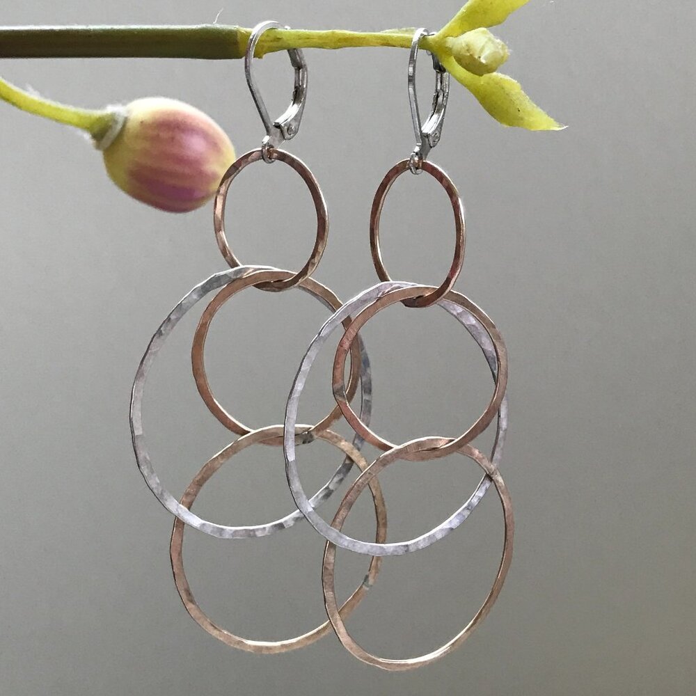 Mixed Metal Hoop Dangle Earrings